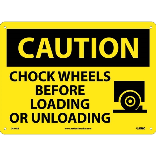 Caution Chock Wheels Before Loading Or Unloading Sign (C434AB)