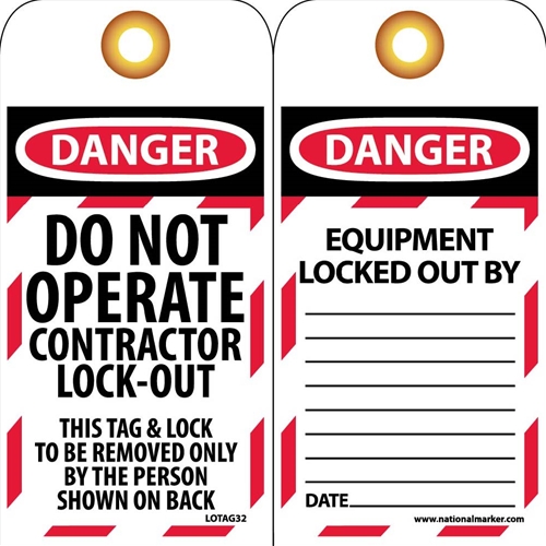 Danger Do Not Operate Contractor Lock-Out Tag (LOTAG32)