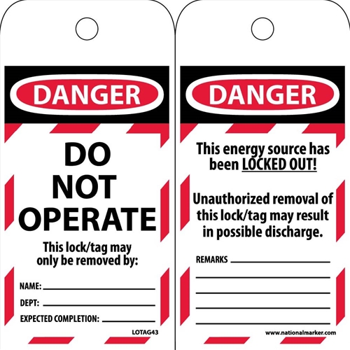 Danger Do Not Operate Tag (LOTAG43ST250)