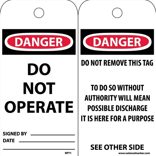 Danger Do Not Operate Tag (RPT1ST250)