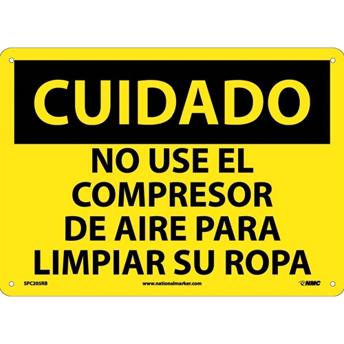 Caution Do Not Use Compressed Air Sign - Spanish (SPC205RB)