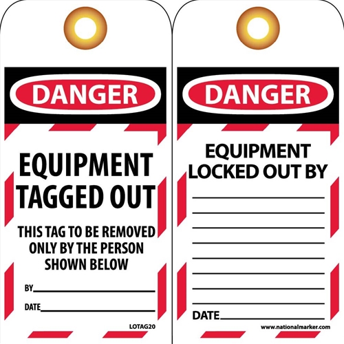 Click here to view larger image Danger Equipment Tagged Out Tag (LOTAG20)