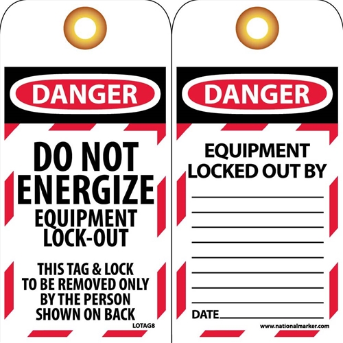 Danger Do Not Energize Equipment Lock-Out Tag (LOTAG8)