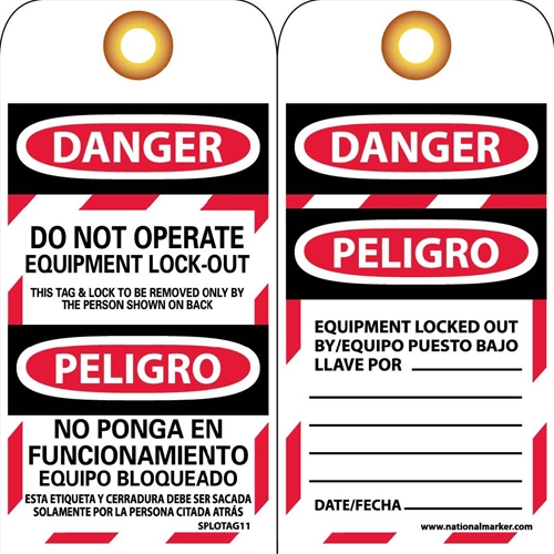 Danger Do Not Operate Equipment Lock-Out Bilingual Tag (SPLOTAG11-25)