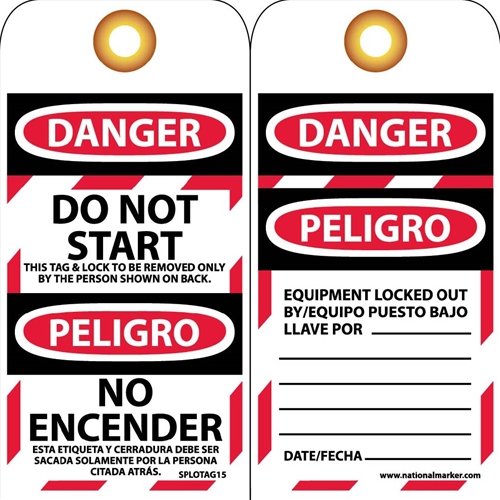Click here to view larger image Danger Do Not Start This Bilingual Tag (SPLOTAG15)