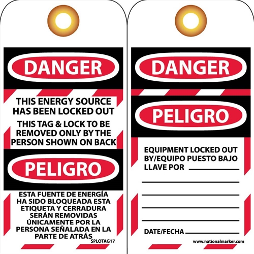Click here to view larger image Danger Energy Source Has Been Locked Out Bilingual Tag (SPLOTAG17)