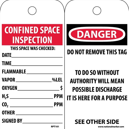 Danger Confined Space Inspection Tag (RPT101)