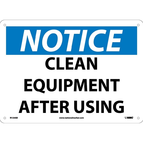 Click here to view larger image Notice Clean Equipment After Using Sign (N124AB)