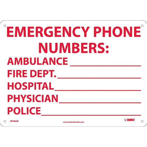 Click here to view larger image Emergency Phone Numbers Sign (M346AB)