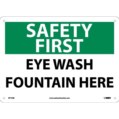 Click here to view larger image Safety First Eye Wash Fountain Here Sign (SF17AB)