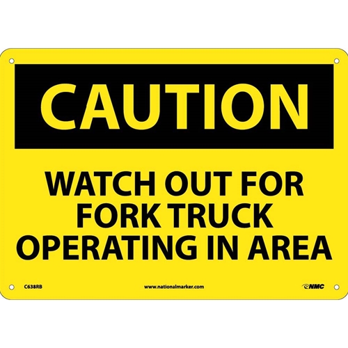 Caution Watch Out For Fork Truck Operating In Area Sign (C638RB)