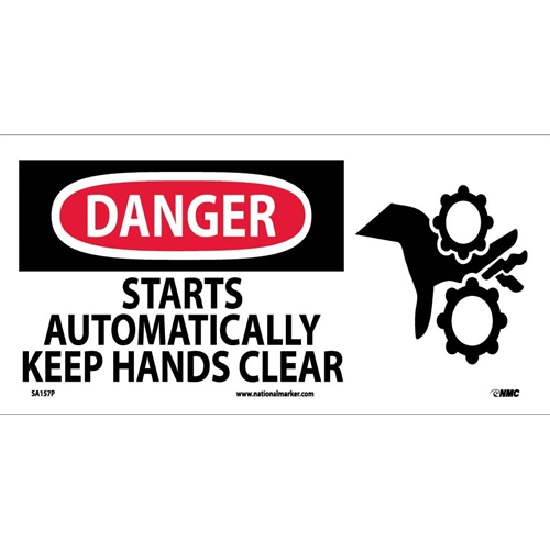 Click here to view larger image Danger Starts Automatically Keep Hands Clear Sign (SA157P)