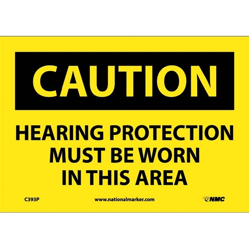 Click here to view larger image Caution Hearing Protection Must Be Worn Sign (C393P)
