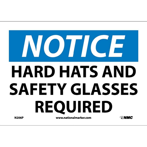 Notice Hard Hats And Safety Glass Required Sign (N206P)