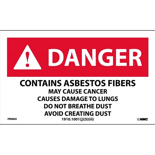 Danger Contains Asbestos Fibers Dust Warning Label (PRD820)