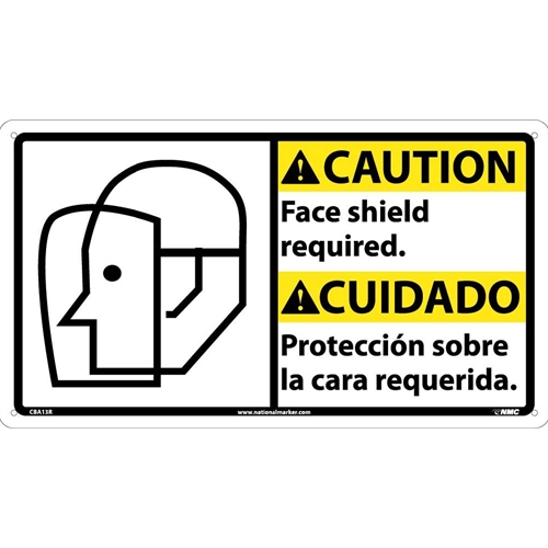 Caution Face Shield Required Sign - Bilingual (CBA13R)