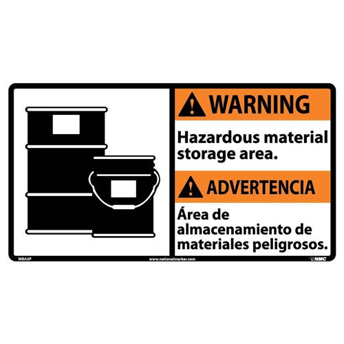 Click here to view larger image Warning Hazardous Material Storage Area Sign - Bilingual (WBA3P)
