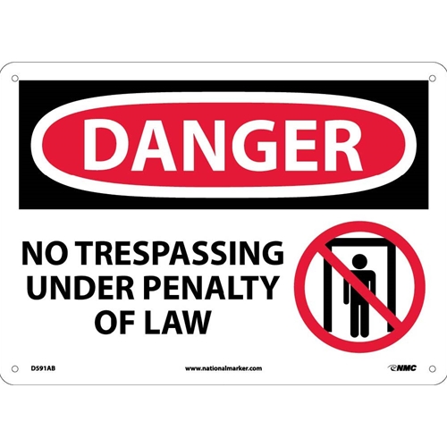 Danger No Trespassing Under Penalty Of Law Sign (D591AB)