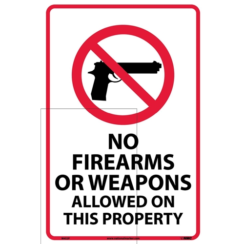 Click here to view larger image No Firearms Or Weapons Allowed On This Property Sign (M452P)