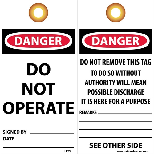 Danger Do Not Operate Tag (LLT3)