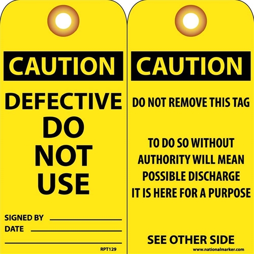 Caution Defective Do Not Use Tag (RPT129G)