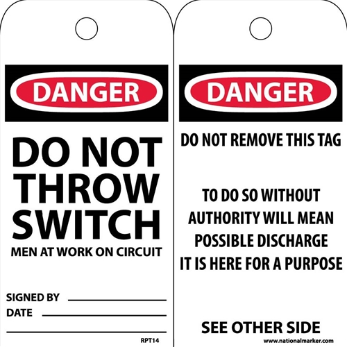 Danger Do Not Throw Switch Men At Work On Circuit Tag (RPT14)