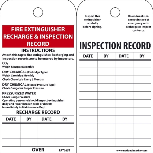 Fire Extinguisher Recharge & Inspection Record Tag (RPT26ST)