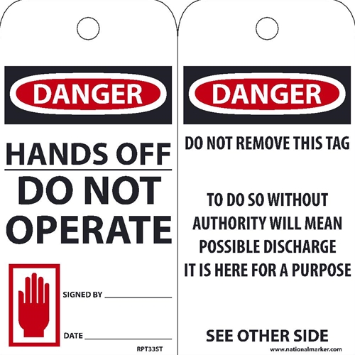 Click here to view larger image Danger Hands Off Do Not Operate Tag (RPT33ST)