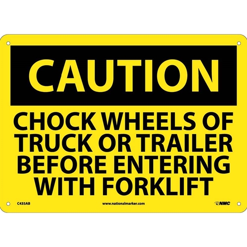 Caution Chock Wheels Before Entering With Forklift Sign (C435AB)