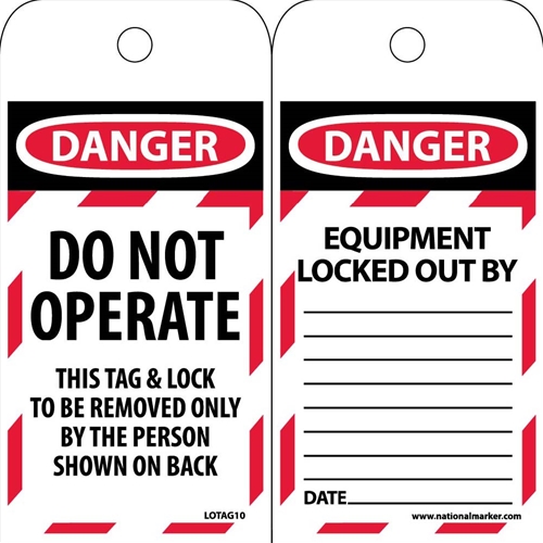 Danger Do Not Operate Tag (LOTAG10ST100)