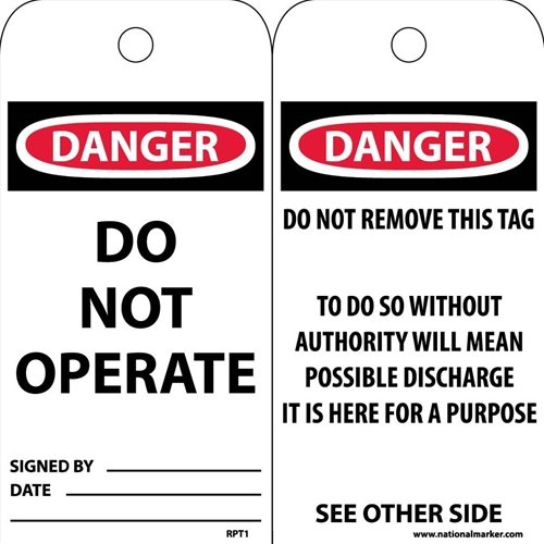 Danger Do Not Operate Tag (RPT1ST100)