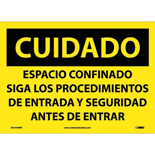Caution Confined Space Sign - Spanish (SPC444PB)