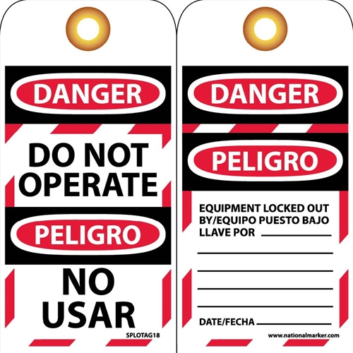 Danger Do Not Operate Bilingual Tag (SPLOTAG18)