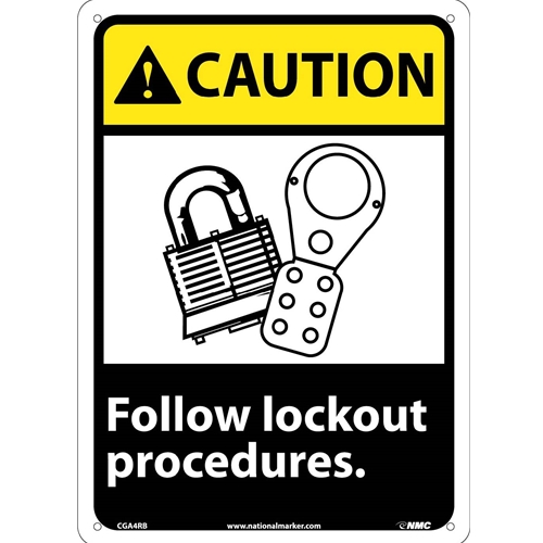 Caution Follow Lockout Procedures Sign (CGA4RB)