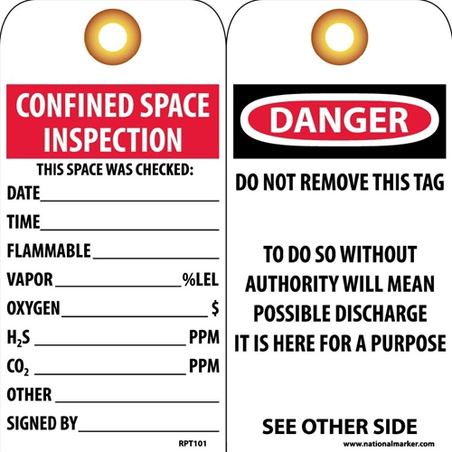 Danger Confined Space Inspection Tag (RPT101G)