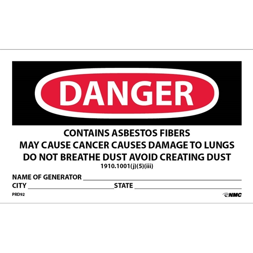 Danger Contains Asbestos Fibers Hazard Warning Label (PRD92)