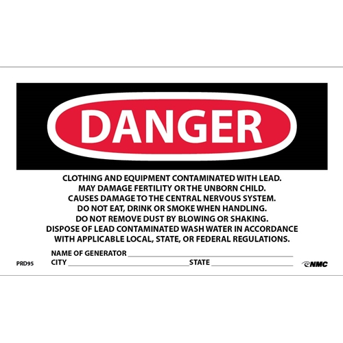 Contains Lead Contaminates Hazard Warning Label (PRD95)