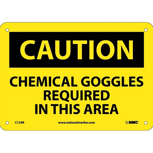 Caution Chemical Goggles Required In This Area Sign (C124R)