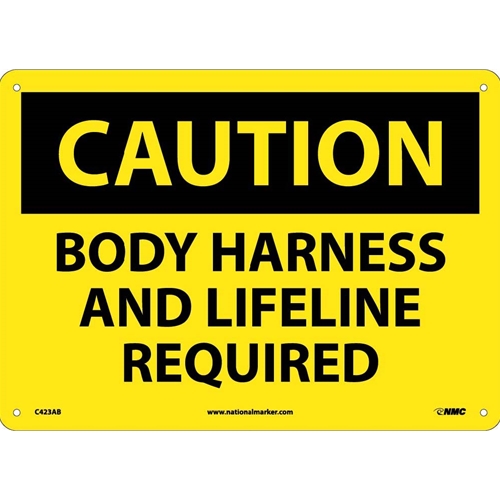 Caution Body Harness And Lifeline Required Sign (C423AB)