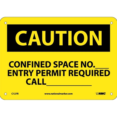 Caution Confined Space Permit Information Sign (C127R)