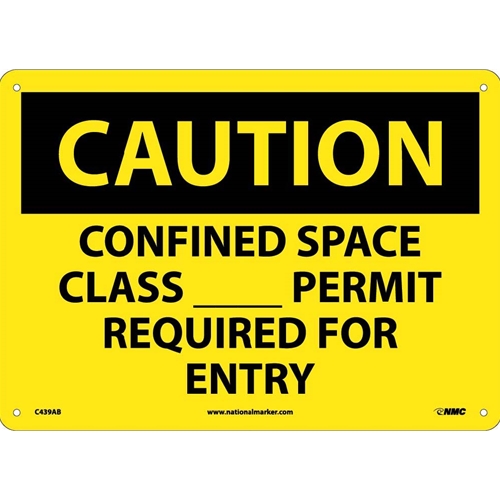 Caution Confined Space Permit Required Sign (C439AB)