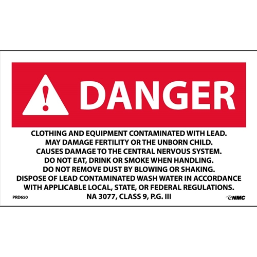 Danger Contaminated With Lead Warning Label (PRD650)