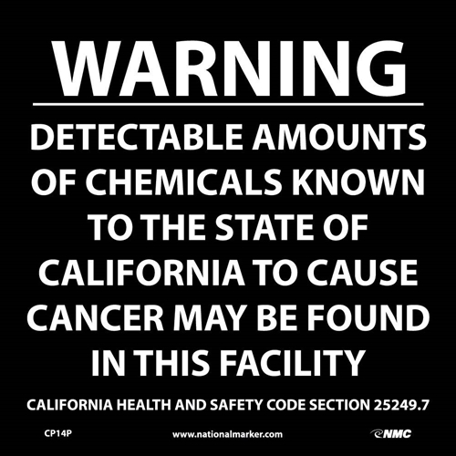 Warning Detectable Amounts Of Chemicals California  Proposition 68 (CP14P)