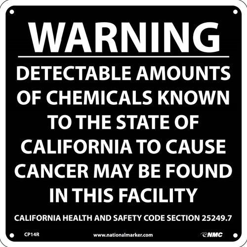 Warning Detectable Amounts Of Chemicals California  Proposition 68 (CP14R)
