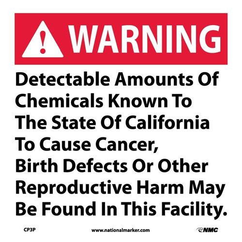 Warning Detectable Amounts Of Chemicals California  Proposition 71 (CP3P)