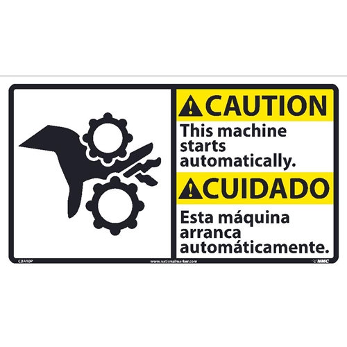 Caution Automatic Machine Start Sign - Bilingual (CBA10P)