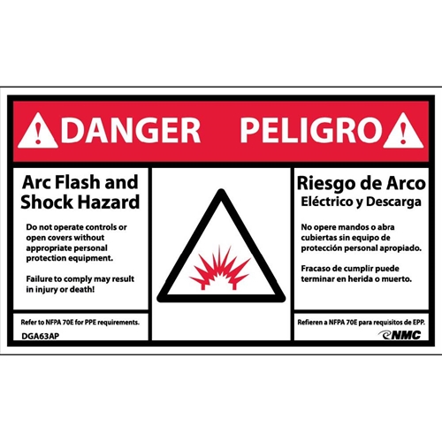 Danger Arc Flash And Shock Hazard Label (DGA63AP)